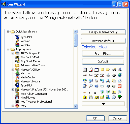 Icon Wizard window after you assign icons automatically